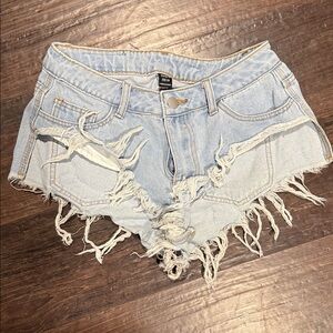 Light Wash Distressed Denim Shorts - Women